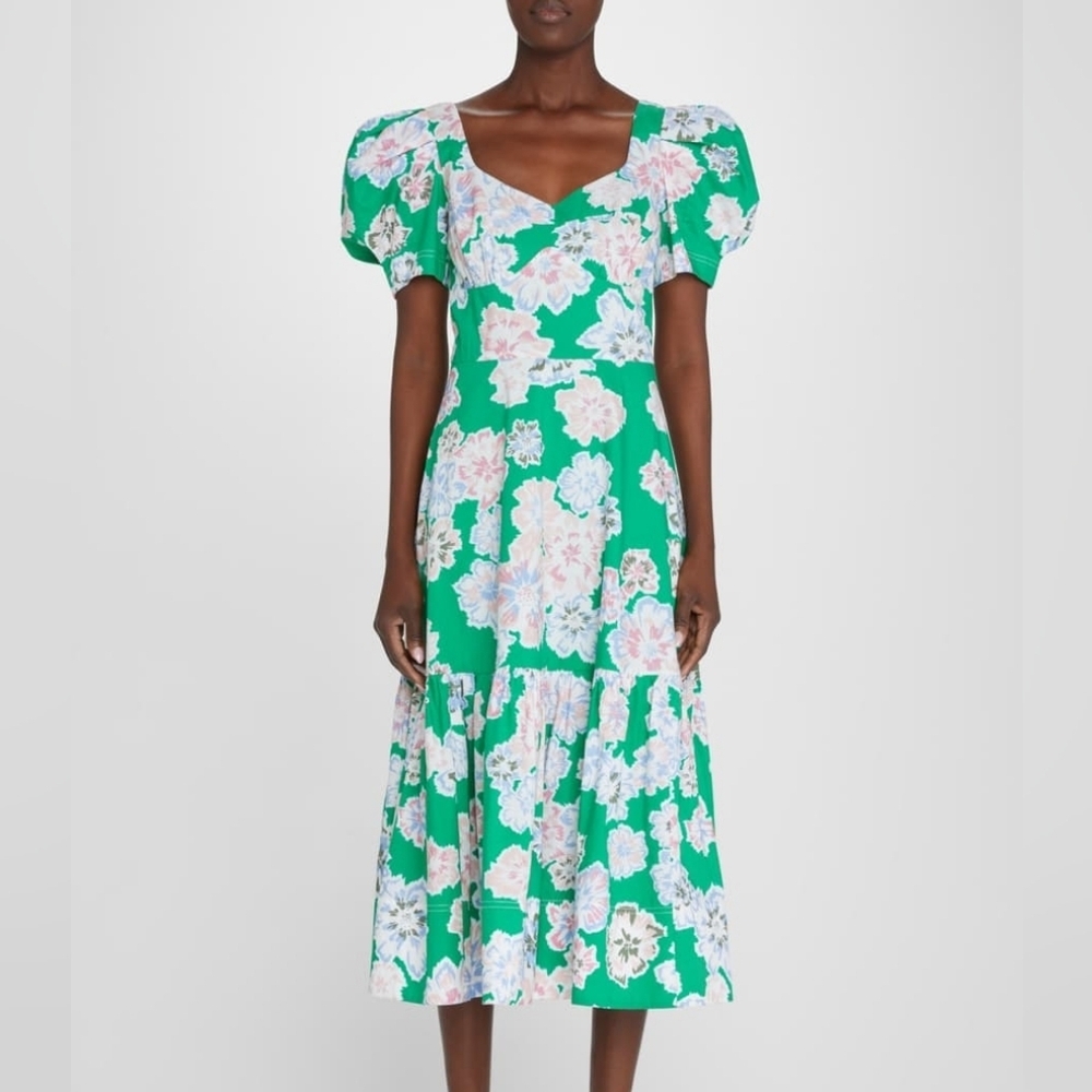 Tanya Taylor Danielle Dress Size 4 Puff Sleeve Midi Cottagecore Chic w/ Pockets